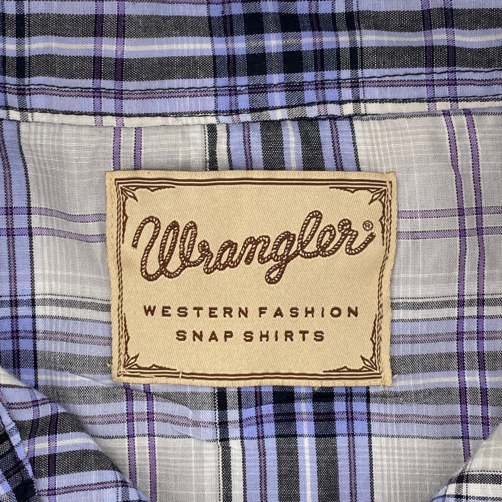 Wrangler Men Western Fashion Snap Shirt Blue Purple Plaid Pearl Snap Long Sleeve - Picture 2 of 8